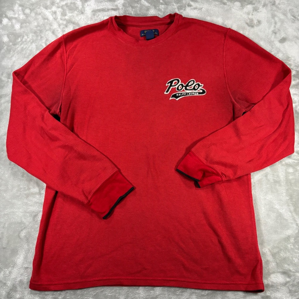 Polo Ralph Lauren Mens Red Waffle Knit Thermal Long Sleeve Sleep Shirt‎ Large
